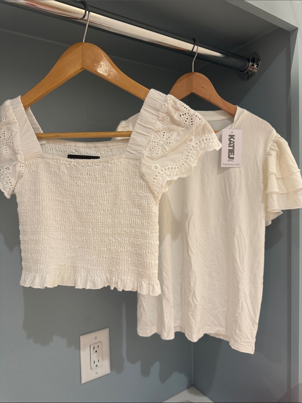 2 White Katie J NYC Tween Girls Tops Size XL Smocked Eyelet NWT Flutter Sleeve